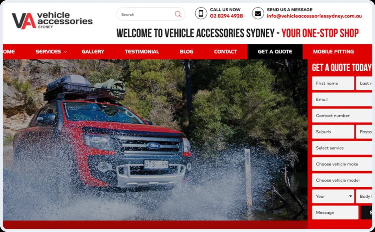 Vehicle accessories online store homepage